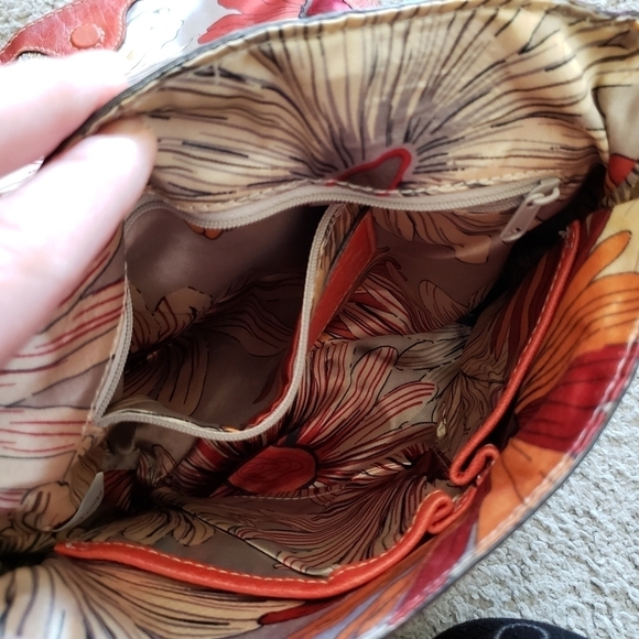 Fossil Leather Crossbody Bag Shoulder Canvas Strap Braided Floral Satin Lined - Picture 10 of 15